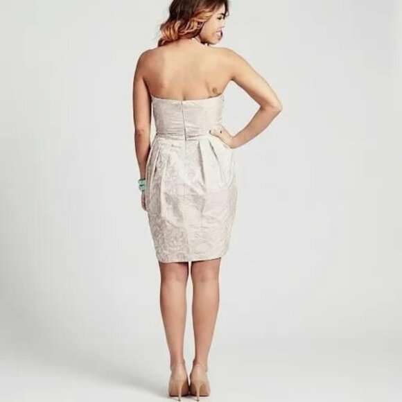 Max And Cleo Beige Taffeta Jacquard Strapless Cocktail Prom Dress Size 6 NWT - Picture 3 of 15